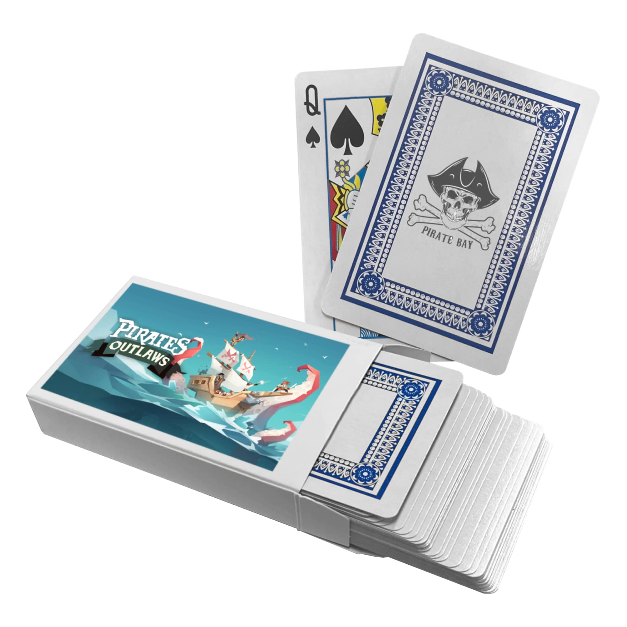 A deck of playing cards featuring a pirate theme, with colourful illustrations and a branded box. Classic Playing Card - Image 1