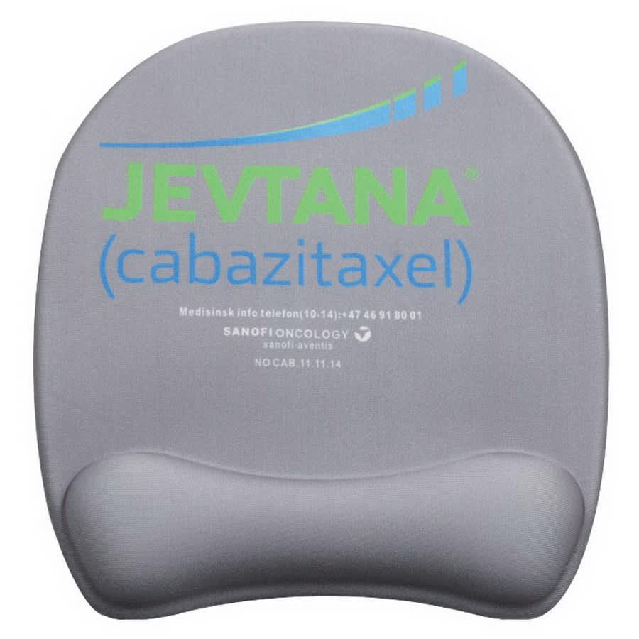 A grey Bone Gel Pad with a smooth surface and a rounded wrist rest, featuring a logo or branding. Bone Gel Pad - Image 1