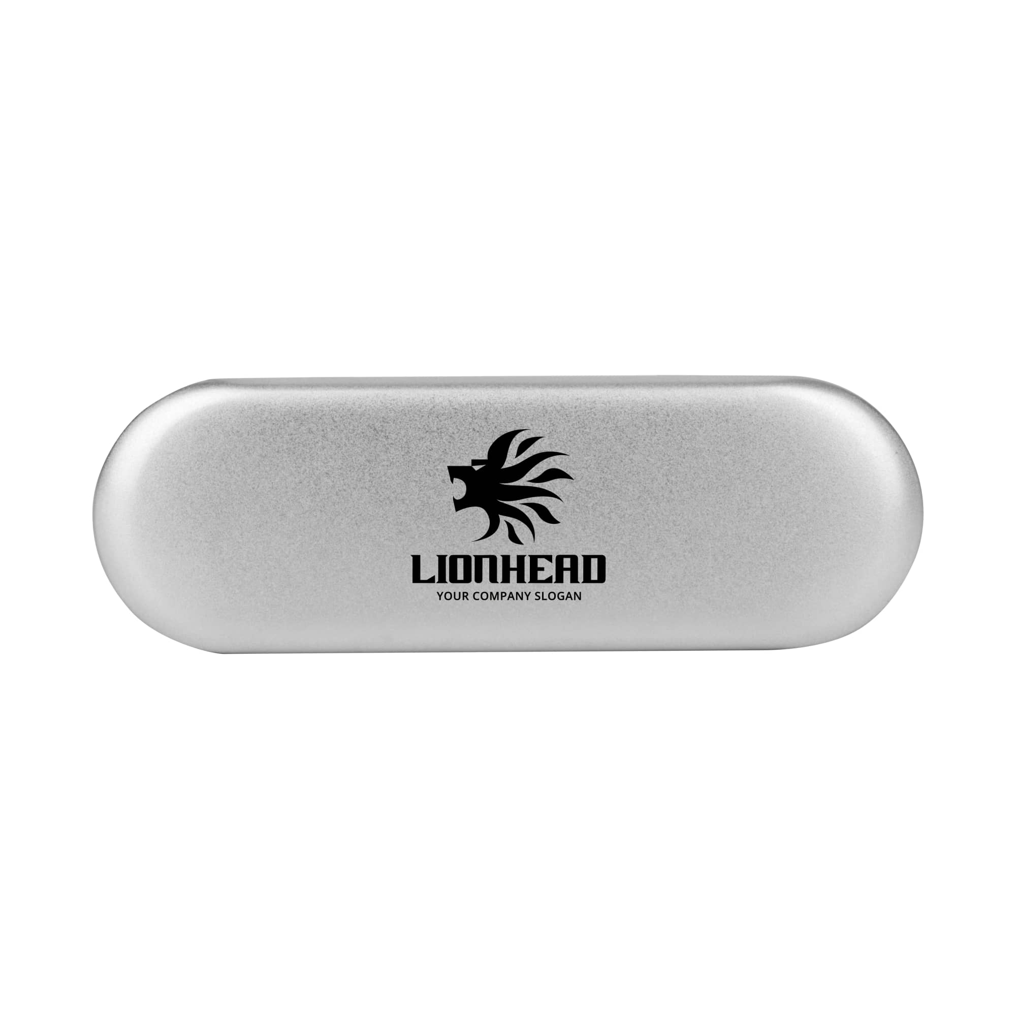A silver tin with a curved design, featuring a black logo on the front. Silver Tin with Black Foam Insert (175 x 55 x18mm) - Image 1