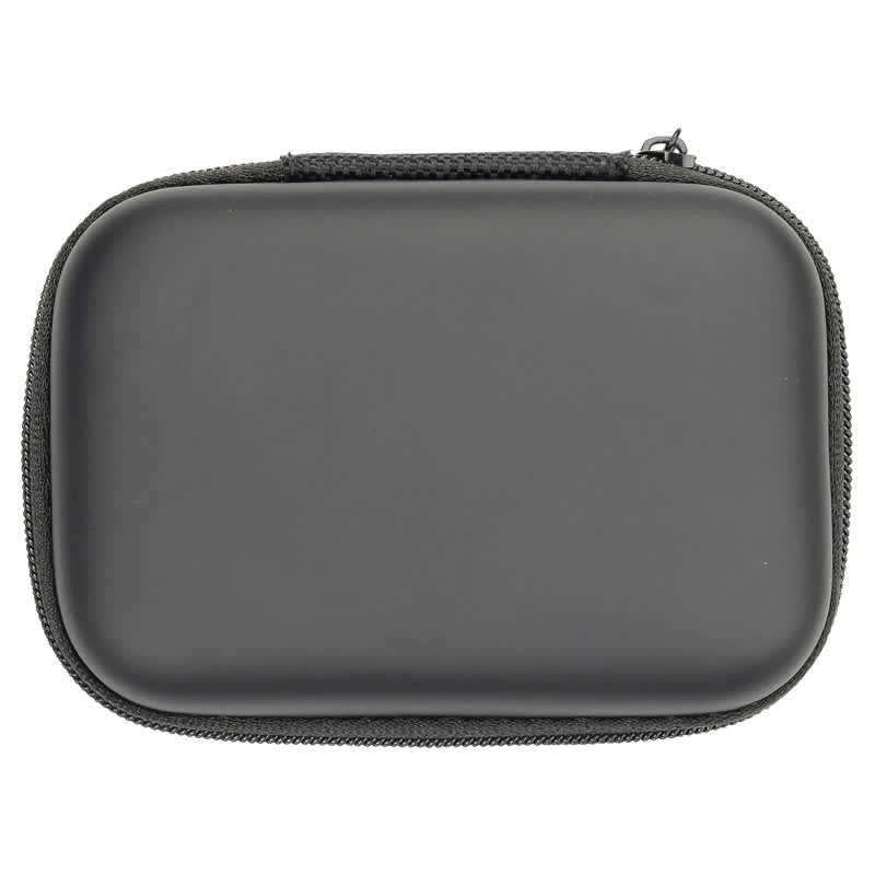 A black zippered case with a smooth exterior, featuring a zipper closure and a logo. EVA Zippered Case B (Stock) - Image 1