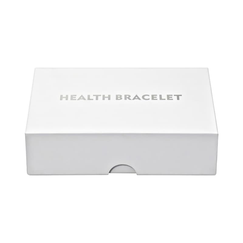 A large white gift box featuring a logo, designed for a health bracelet. White Gift Box (Large) - Image 1