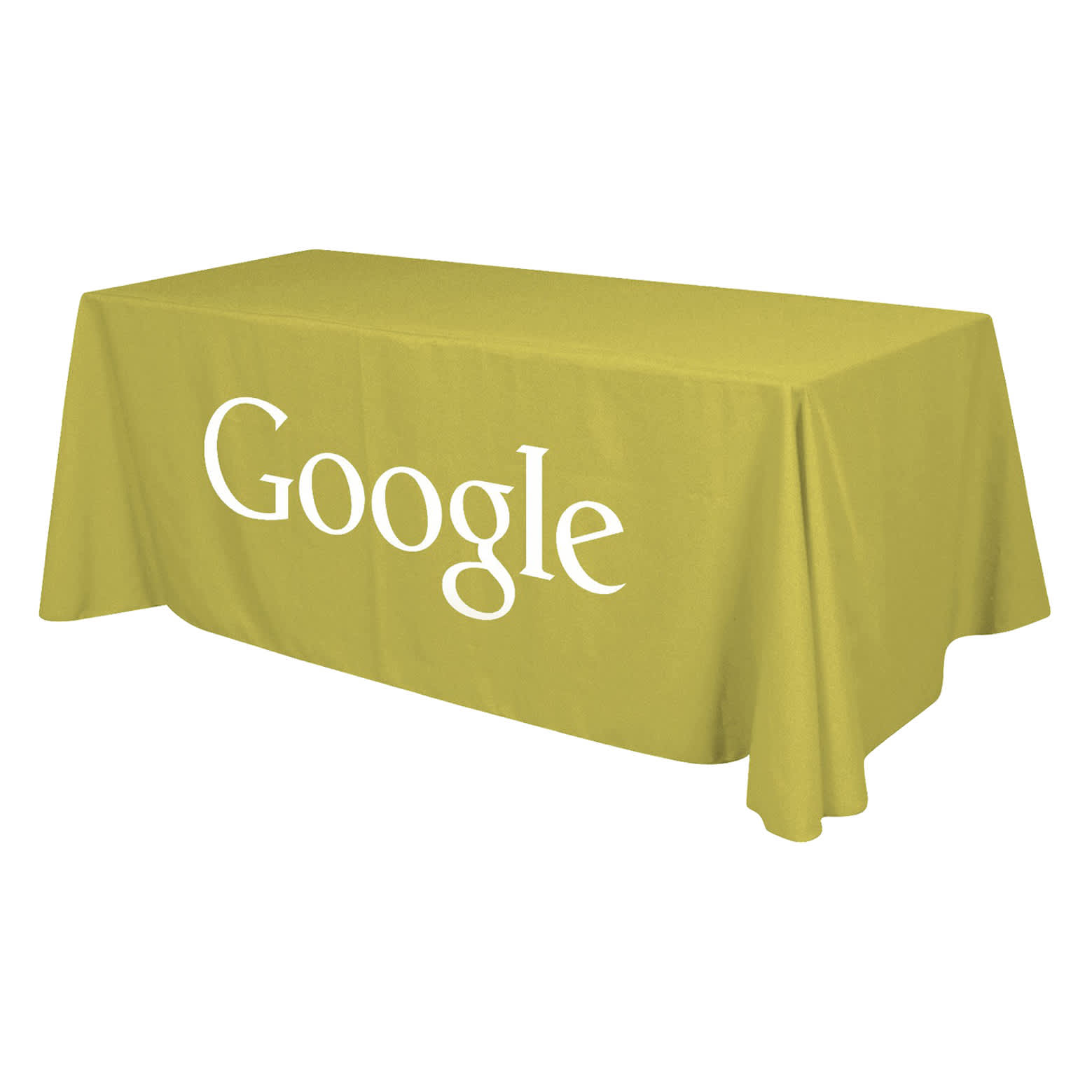 A green 4-sided throw table cloth suitable for an 8ft table, featuring a logo. 4-Sided Throw Table Cloth * 8ft - Image 1
