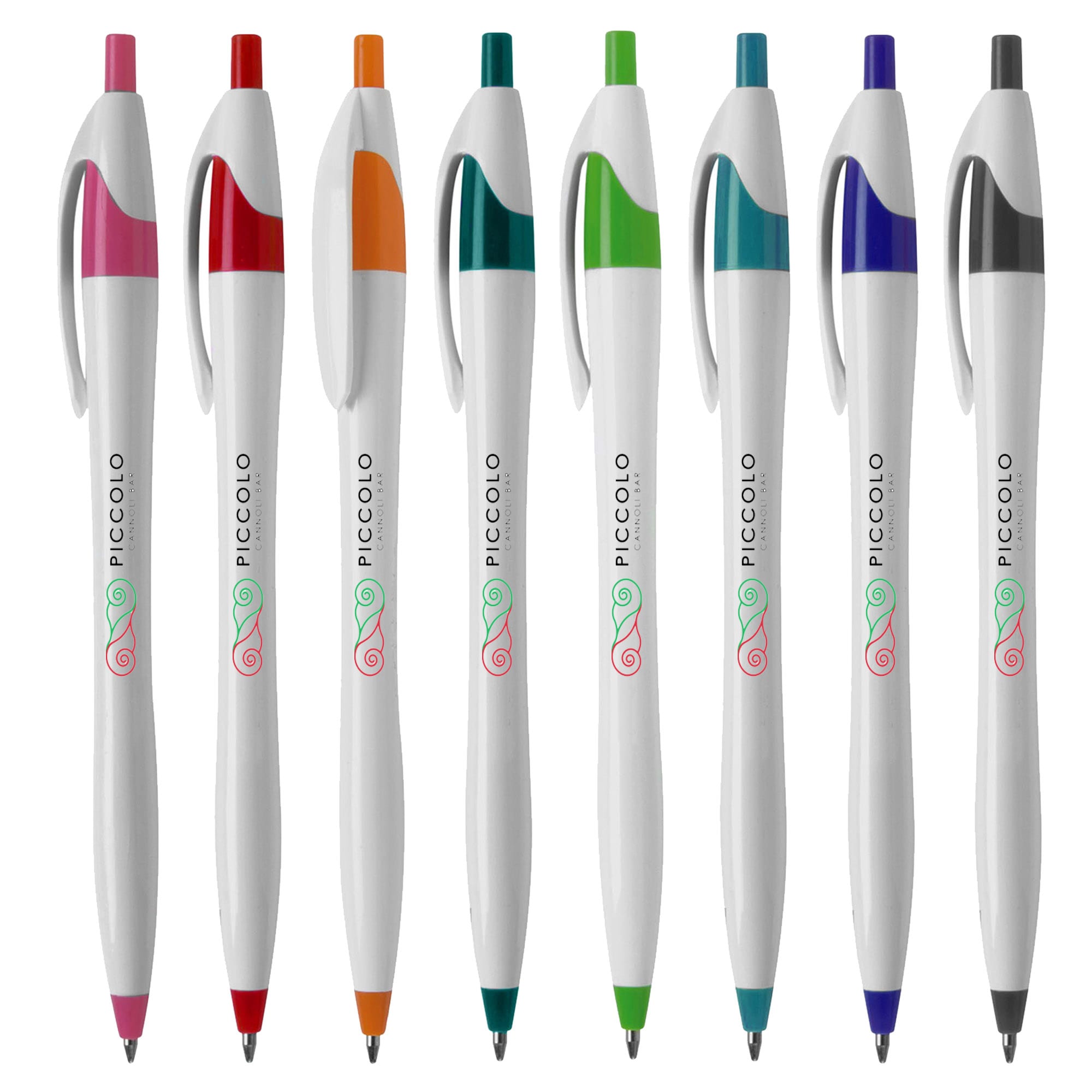 A collection of plastic pens in various bright colours, featuring a white barrel and a logo on each pen. Oracle White - Image 1