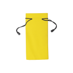 A yellow toiletry pouch featuring a drawstring closure and black cords. It has a simple, sleek design.