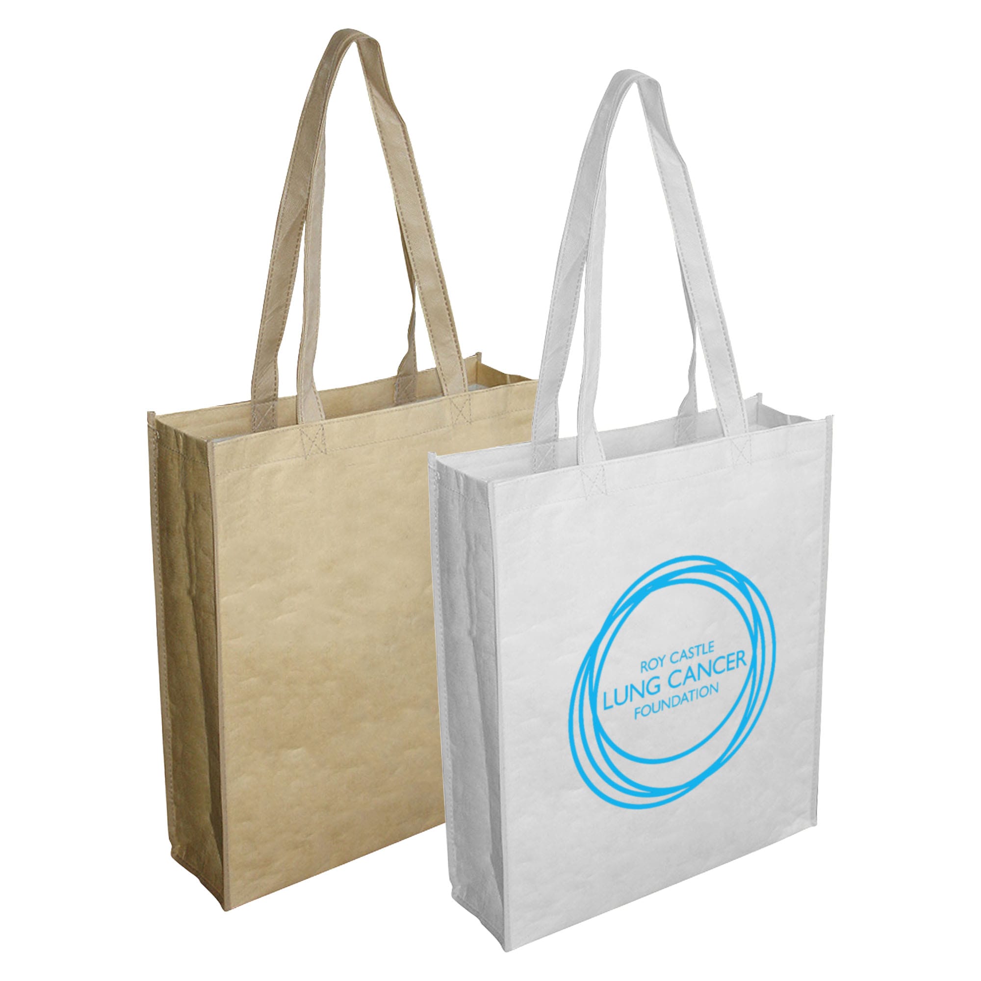 A large paper bag with gussets, featuring handles, available in brown and white colours with a logo. Paper Bag with Large Gusset - Image 1