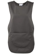 A grey pocket tabard featuring a single front pocket, designed as a uniform tunic.