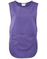 A purple Pocket Tabard featuring a large front pocket and a simple sleeveless design. It has a logo on the label.