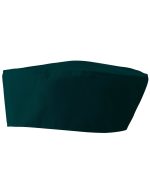 A dark green chef's skull cap with a flat, wide design and no visible logos or branding.