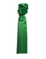 A plain green scarf with a smooth, satin finish, featuring a twisted knot at the top.