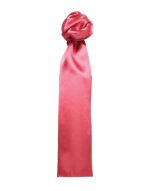 A plain pink scarf made of satin material, elegantly knotted at the top.
