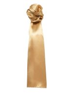 A plain gold scarf with a smooth texture, tied in a loose knot at the top.