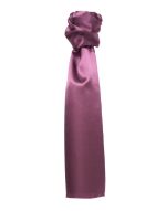 A plain scarf in a rich plum purple colour, featuring a knotted design at one end. It has a smooth, satin finish.