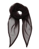 A dark brown chiffon scarf with a sheer design and pointed ends, featuring a delicate edging.