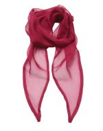 A chiffon scarf in a rich burgundy colour, featuring a delicate, sheer fabric and pointed ends.
