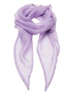 A lightweight chiffon scarf in a soft lavender shade, featuring a flowing and sheer design.