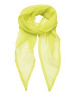 A bright yellow chiffon scarf, lightweight and sheer, featuring a classic design with pointed ends.