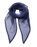 A lightweight chiffon scarf in deep blue, featuring a sheer design with pointed ends and a subtle sheen.
