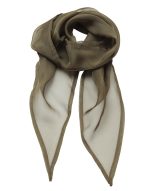 A lightweight chiffon scarf featuring a blend of olive green and cream shades, with a smooth, flowing texture.