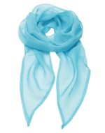 A light blue chiffon scarf, softly draped in a fluid manner, featuring a delicate and sheer texture.