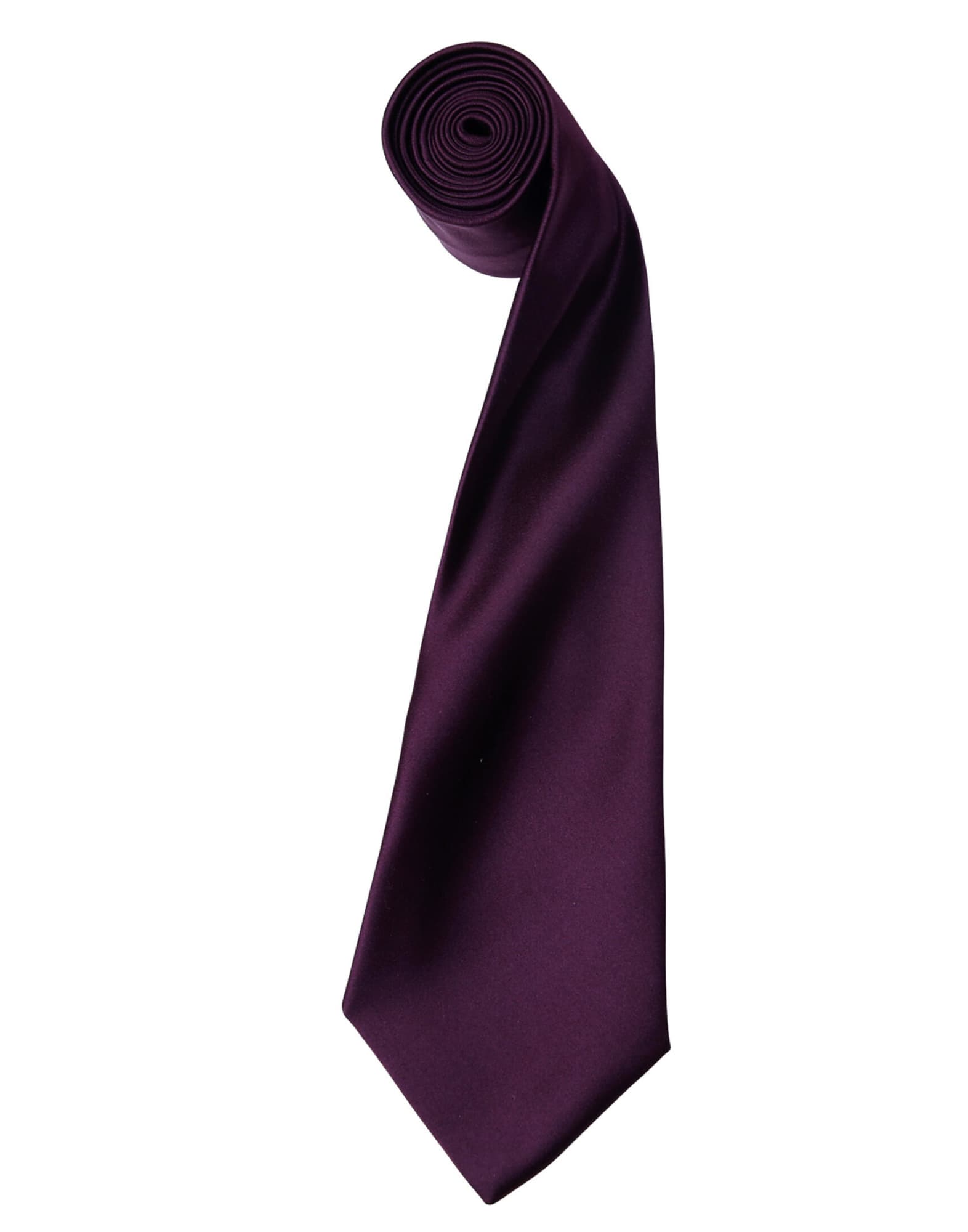 A purple satin tie rolled up, featuring a sleek, smooth texture and a pointed end. It includes a logo. A purple satin tie rolled up, featuring a sleek, smooth texture and a pointed end. It includes a logo.