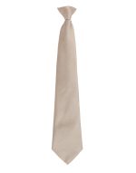 A beige tie with a sleek design, featuring a branding logo. Perfect for formal occasions and clothing accessories.