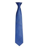 A blue fashion tie with a sleek, textured appearance and a solid colour design. Features a logo at the narrow end.