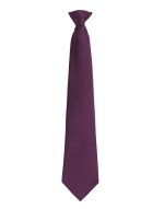 A purple tie with a solid colour and a classic design. Features a logo at the base.