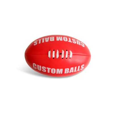 A red promotional size 5 footy ball featuring white text and a logo. Promotional Footy Ball - size 5 - Image 1