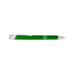 A green metal pen with a silver tip and clip, featuring a sleek and modern design.