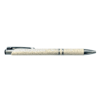 A slimline silver pen with a wheat straw barrel, featuring a shiny silver clip and accents.