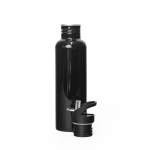 A drink bottle in sleek black with a detachable lid featuring a spout for easy drinking.