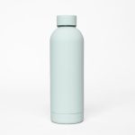A drink bottle featuring a light mint green double wall design and a logo. Suitable for thermos use.