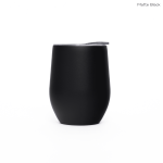 A drink bottle in matte black, featuring a sleek design and a lid, perfect for travel use.