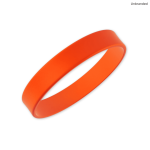 An orange silicone wrist band, smooth and unbranded, without any visible logos or text.