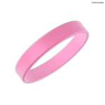 A pink silicone wristband with a smooth finish, featuring an unbranded design.