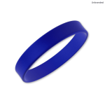 A blue silicone wristband with a smooth finish, featuring a plain design and no visible branding.