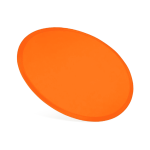 An orange nylon foldable flyer with a smooth surface, designed for outdoor fun and games. It has a logo.