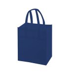 A large navy blue non-woven shopping bag with two sturdy handles and a simple design.