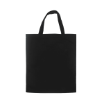 A black calico tote bag with short handles, featuring a plain design and no visible logos.