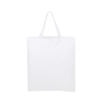 A large white calico tote bag with two shoulder straps and no visible branding.