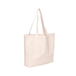 A natural canvas tote bag in cream, featuring two sturdy handles and no visible logos.
