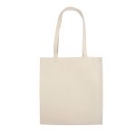 A beige canvas tote bag with two handles and no visible logos.