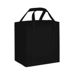 A black 20 litre non-woven cooler bag with two handles and a front pocket.