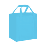 A blue 20 litre non-woven cooler bag with two sturdy handles and a front pocket. It has a logo or branding.
