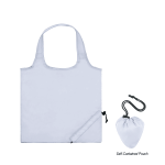 A foldable nylon bag in white, alongside its self-contained pouch for easy storage.