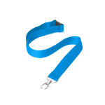 A blue flat ribbed lanyard with a silver clip, designed for holding items securely.