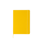 A5 notebook in bright yellow, featuring a smooth cover and an elastic band for secure closure.
