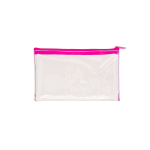 A clear PVC pencil case with a bright pink zipper, featuring a simple design.