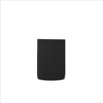 A black neoprene stubby cooler with a smooth finish and a fitted design, featuring a logo.