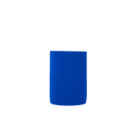 A blue neoprene stubby cooler with a smooth surface and a fitted design, featuring a logo.